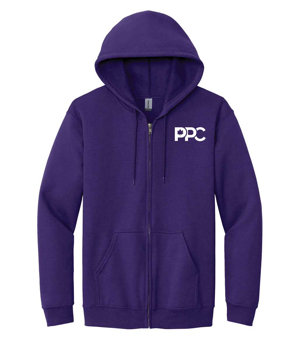 Chandail à capuchon à glissière PPC Gildan violet (candidat)